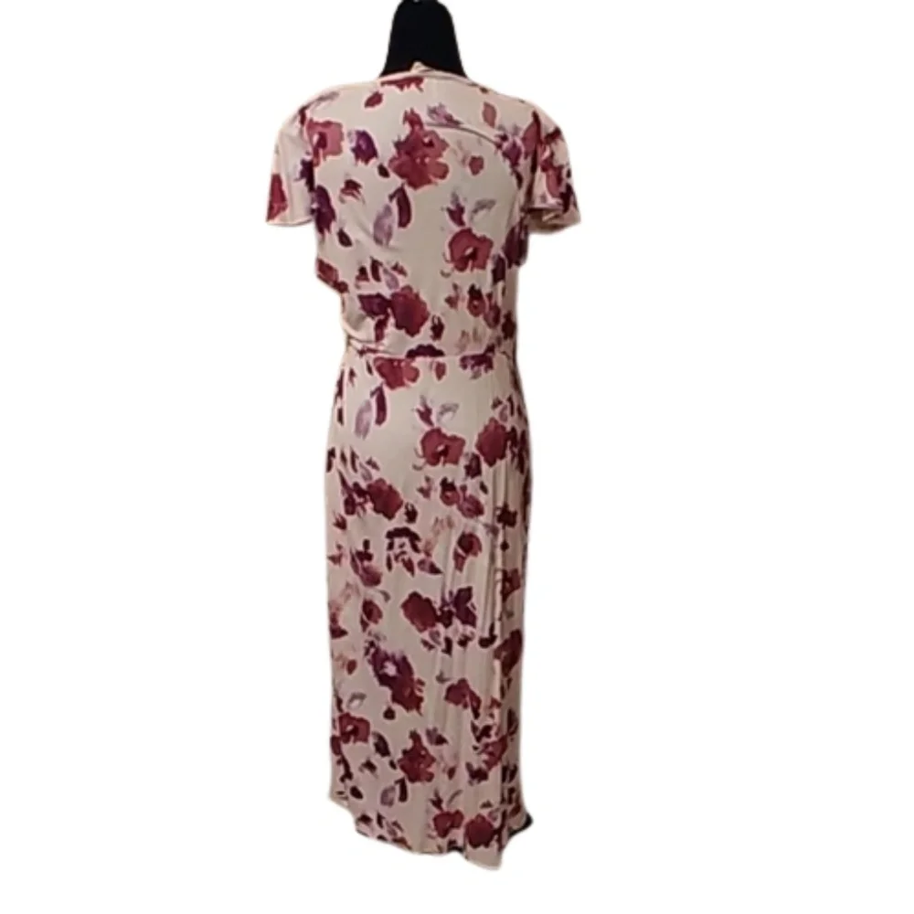 JUICY COUTURE Dress Pink Floral Faux-Wrap Jersey V-Neck Ruffled High-Low Medium - Picture 3 of 10